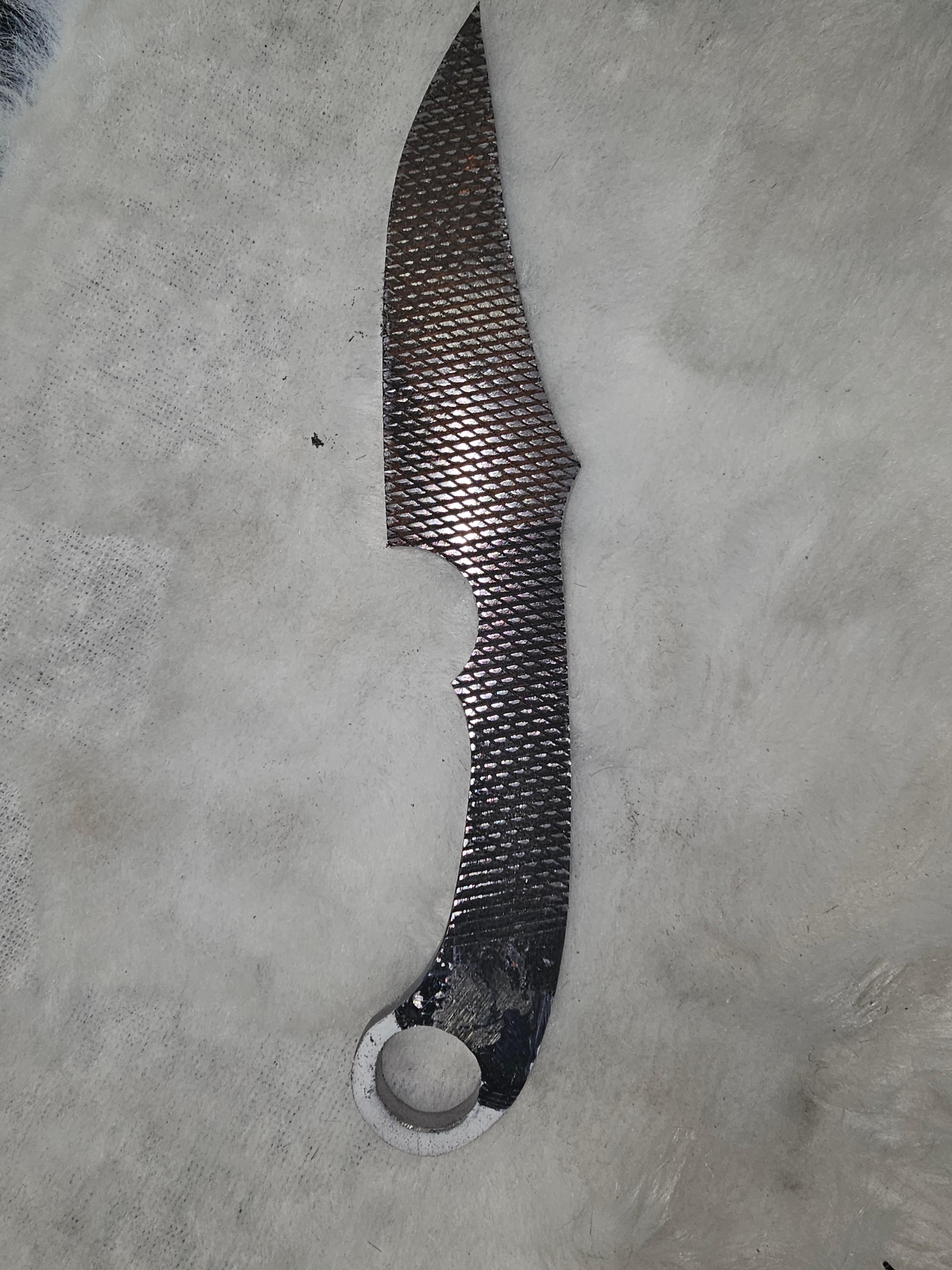 Karambit style knife blank with diamond file work texture