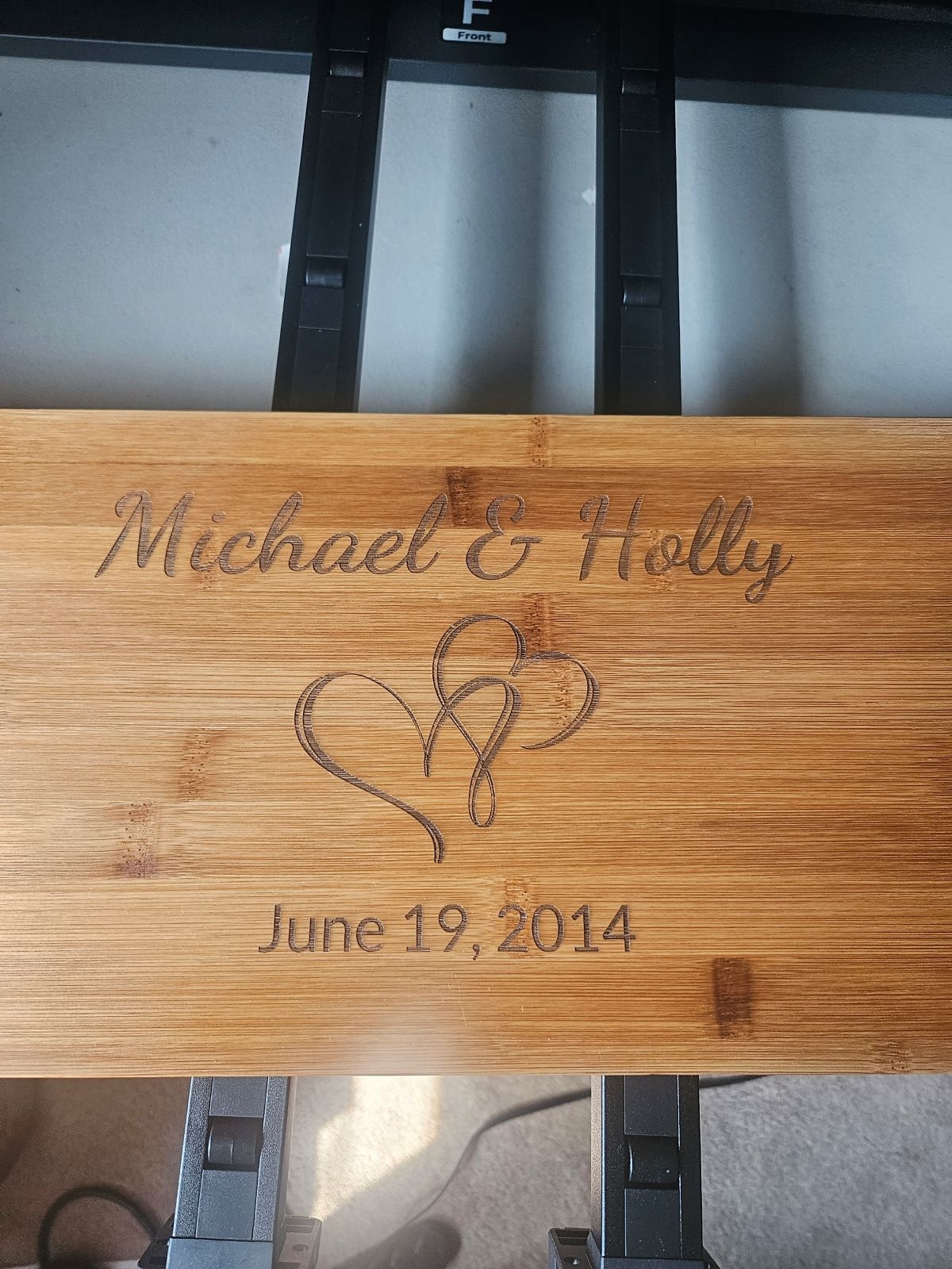 Michael & Holly personalized laser engraved bamboo cutting board