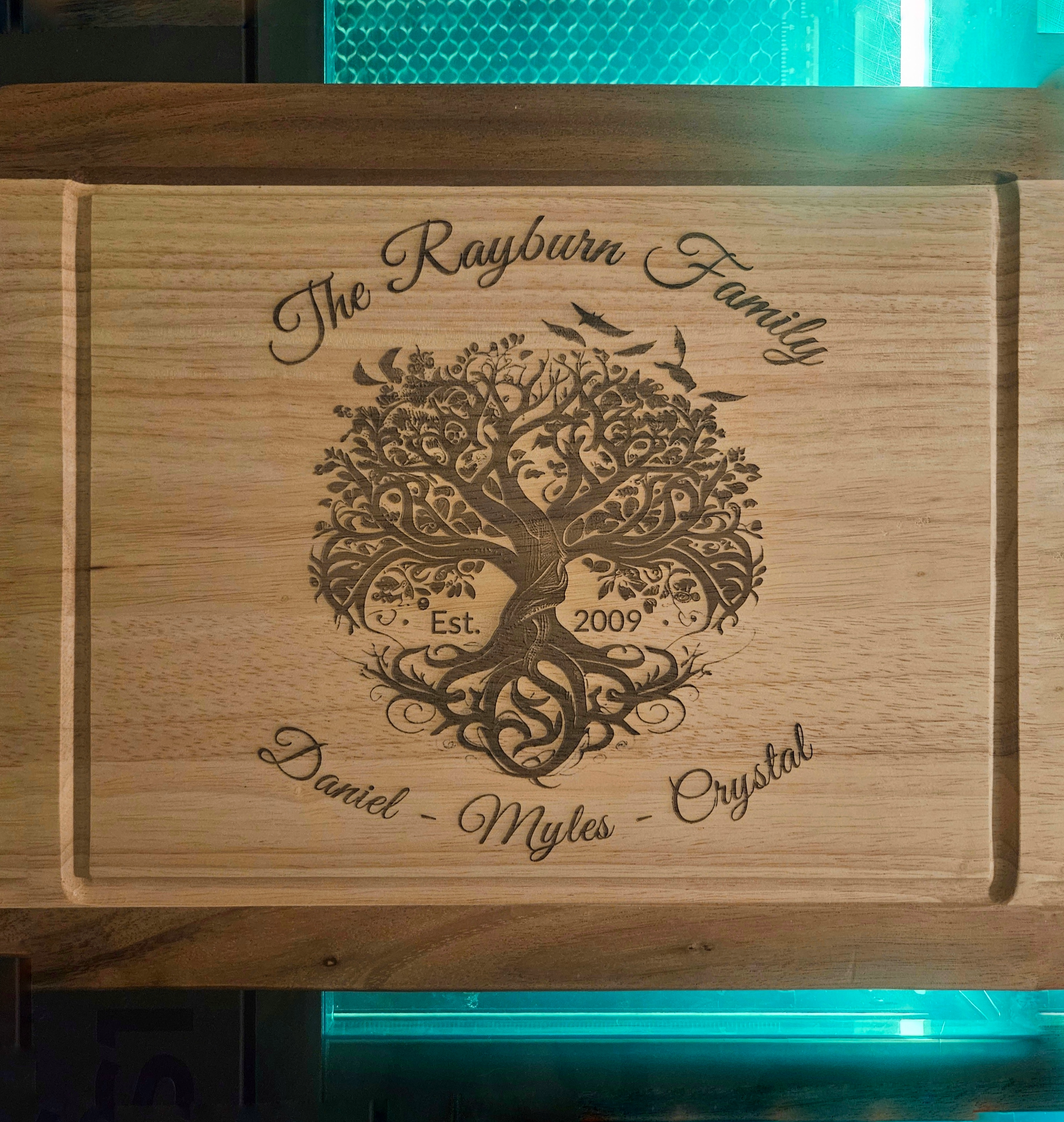 Rayburn family tree of life laser engraved cutting board