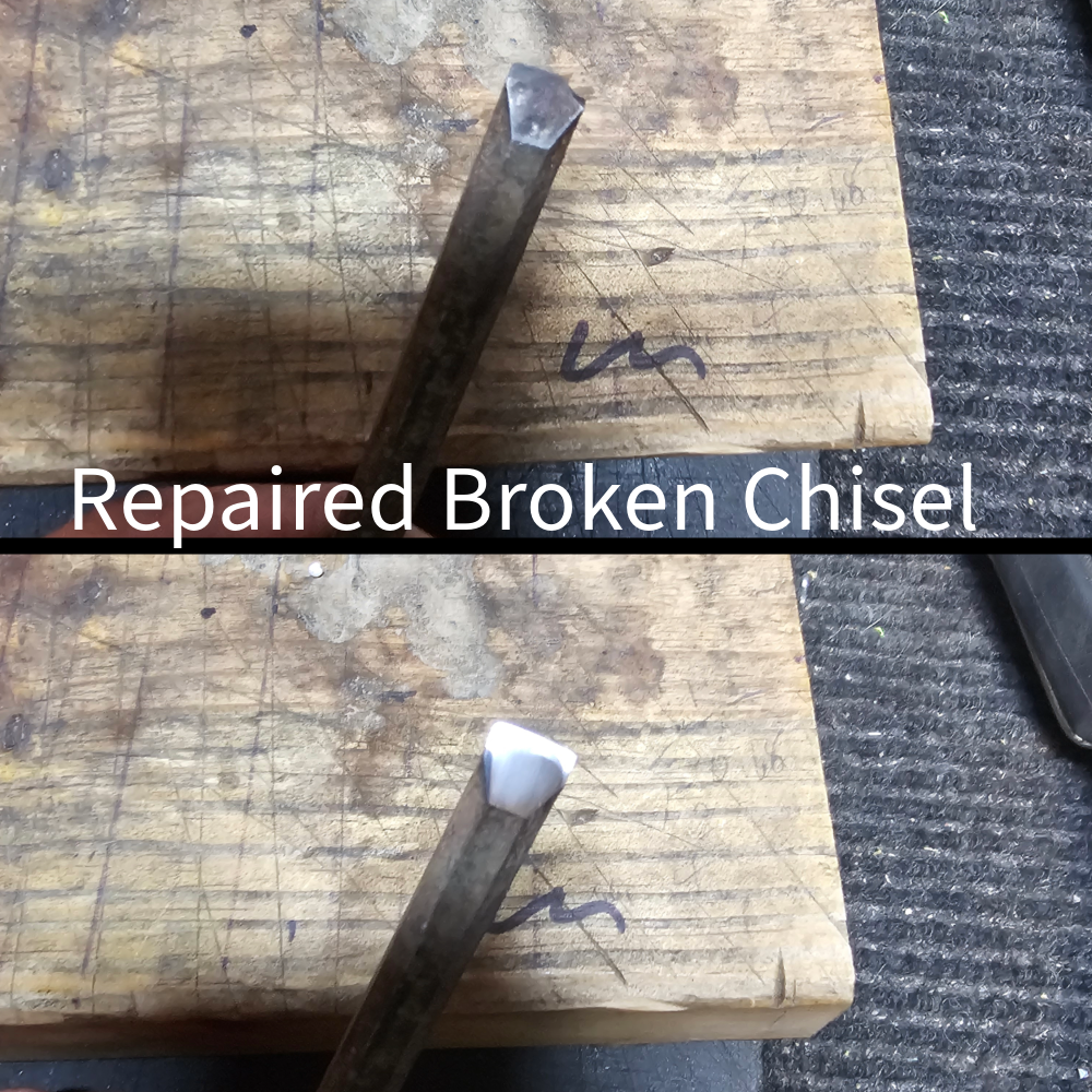 Repaired broken chisel — tip restored and sharpened