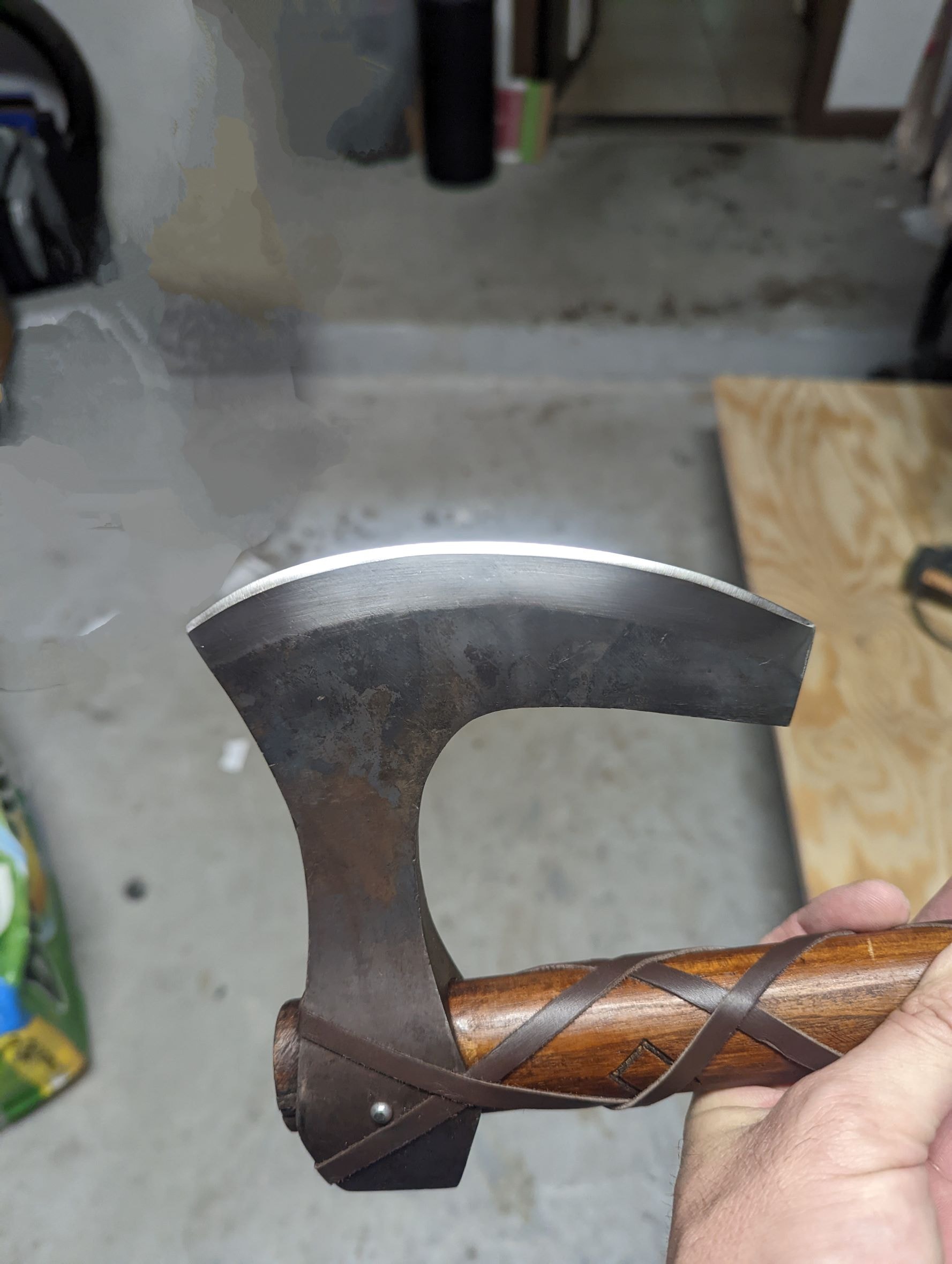 Axe head before and after sharpening