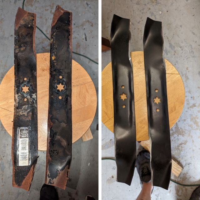 Blades before and after restoration side by side