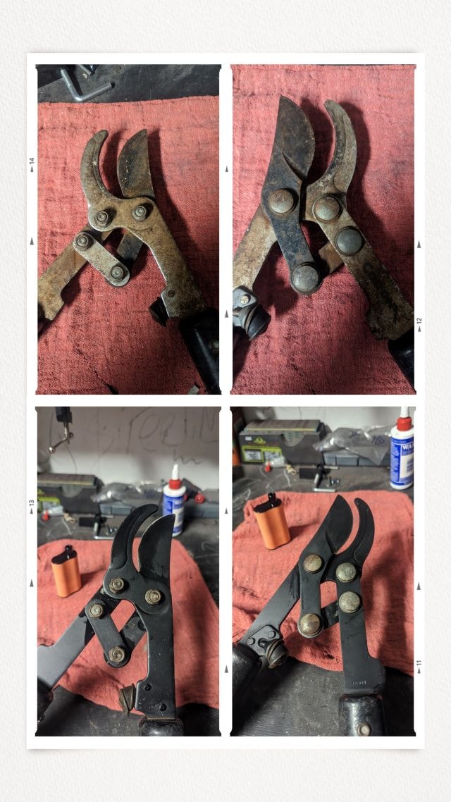 Vintage pruning shears multiple angles documentation